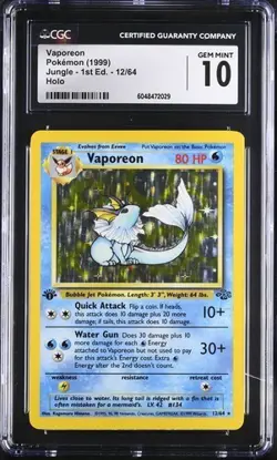 1999 POKEMON JUNGLE VAPOREON 1ST EDITION HOLO 12/64 CGC 10 GEM MINT 💎 - Image 1