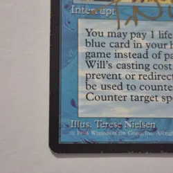Force of Will MTG Alliances Signed Terese Nielsen Gold Auto Blue Counterspell - Image 2
