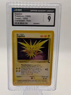 1999 Pokemon Zapdos Holo ⭐ 15/62 Fossil Corrected Foil Holo CGC 6.5 - Image 1