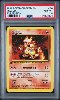 1999 POKEMON GERMAN 1ST EDITION #36 MAGMAR - PSA 8 - Image 1