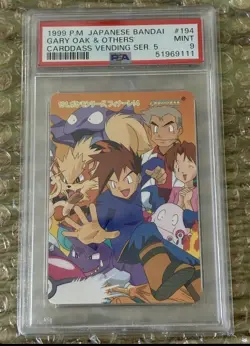 Pokemon Japanese Carddass 1999 #194 Gary Oak & Others Bandai 5 PSA 9 - Image 1