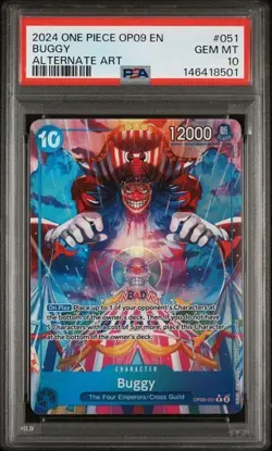One Piece Buggy OP09-051 Emperors in the New World Foil Alt Art PSA 10 - Image 1