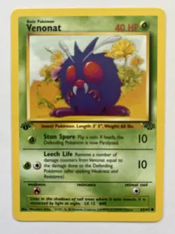 1st Edition Venonat 63/64 Jungle Set WOTC Vintage Pokemon Card Common LP - Image 1