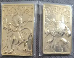 Vintage 1999 Nintendo 23K Gold Plated Pokemon Trading Card Mewtwo & Poliwhirl - Image 1