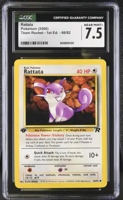 Rattata Team Rocket - 1st Ed. 66/82 Pokemon Card CGC 7.5 - Image 1