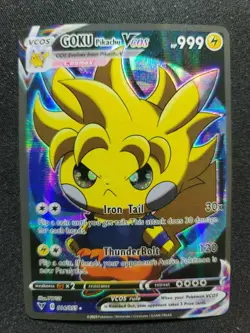PIKACHU GOKU Vcos Cosplay Holo Prism Custom Fan Full Art Card Pokemon - Image 1