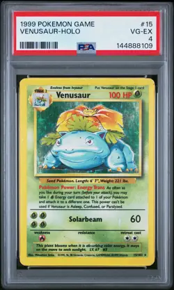 1999 POKEMON BASE SET UNLIMITED #15 VENUSAUR-HOLO PSA 4 - Image 1
