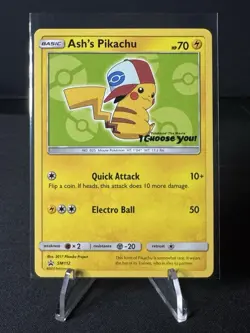Pokemon 2017 Ash's Pikachu TCG Black Star Promo Card SM112 - Image 1