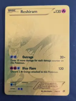Pokemon Reshiram 114/113 Gold Full Art Legendary Treasures - Image 3
