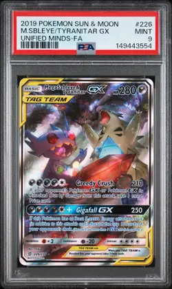 2019 POKEMON SUN & MOON UNIFIED MINDS FULL ART/MEGA SABLEYE & TYRANITAR GX PSA 9 - Image 1