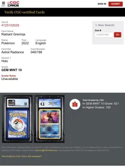POKEMON RADIANT GRENINJA HOLO ASTRAL RADIANCE 046/189 CGC GEM MINT 10 (SEE PICS) - Image 3