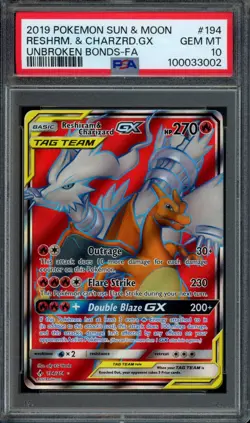 Pokemon Reshiram & Charizard GX 2019 S&M Unbroken Bonds #194 PSA 10 Gem Mint - Image 1
