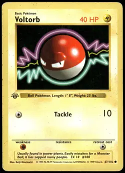 Pokemon Voltorb Common Base Set (Shadowless) 067/102 MP 1st Edition - Image 1