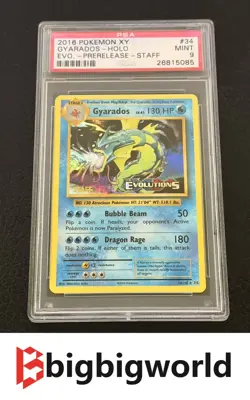 Pokemon TCG 2016 XY Evolutions Gyarados Holo Prerelease Staff PSA 9 - Image 1