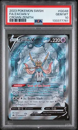 2023 POKEMON SWORD & SHIELD CROWN ZENITH #GG48 FULL ART/ZACIAN V PSA 10 - Image 1