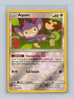 Aipom 169/236 Common Cosmic Eclipse Pokemon Reverse Holo Lightly Played - Image 1