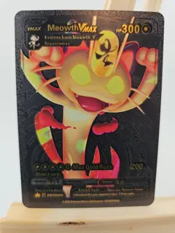 Pokemon Meowth VMAX Gigantamax 300hp Black Foil Fan Art Collector Card TCG - Image 1