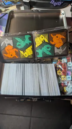 Pokemon Metal & Plastic Coins, Vstar Markers, Dice, And Bulk Card Lot W/Lunchbox - Image 2