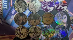 Pokemon Metal & Plastic Coins, Vstar Markers, Dice, And Bulk Card Lot W/Lunchbox - Image 5