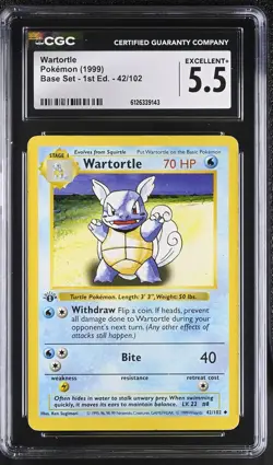 CGC 5.5 Wartortle 42/102 Base Set 1st Edition Shadowless Pokemon Card - Image 1