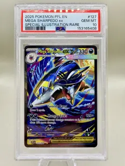 2025 POKEMON PFL EN PHANTASMAL FLAMES 127 MEGA SHARPEDO EX SIR PSA 10 - Image 1