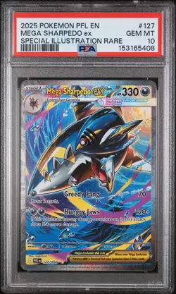 2025 POKEMON PFL EN PHANTASMAL FLAMES 127 MEGA SHARPEDO EX SIR PSA 10 - Image 3