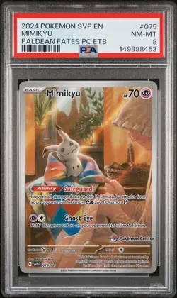 PSA 8 2024 SVP EN-SV BLACK STAR PROMO PALDEAN FATES POKEMON CENTER ETB MIMIKYU - Image 1