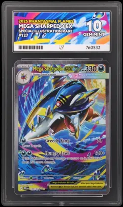 Mega Sharpedo EX 127/094 Phantasmal Flames ACE 10 GEM MINT Graded Pokemon Card - Image 1