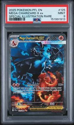 2025 POKEMON PFL EN-PHANTASMAL FLAMES #125 MEGA CHARIZARD X EX PSA 9 - Image 1