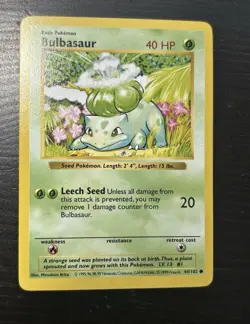 Pokemon Base Set Bulbasaur SHADOWLESS 44/102 Common LP+ 1999 - Image 1