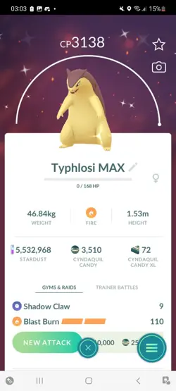 Pokemon Go Shiny Typhlosion ( Max CP ) - Image 1