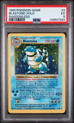 1999 Pokemon Base Set Shadowless Blastoise Holo 2/102 PSA 5 EX WOTC Vintage Rare - Image 1