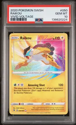 2020 POKEMON SWORD & SHIELD VIVID VOLTAGE #050 RAIKOU PSA 10 - Image 1