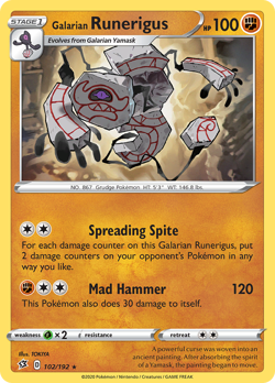 Galarian Runerigus 102/192 Rebel Clash Rare LP 2020 - Image 2