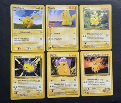 6 Pikachu Card Lot Vintage WOTC Gym Heroes Lt Surge + Sandstorm E Reader LP/NM - Image 1