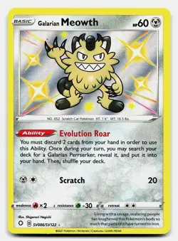 GALARIAN MEOWTH SHINING FATES SHINY VAULT SV086/SV122 NM SHINY RARE POKEMON HOLO - Image 2