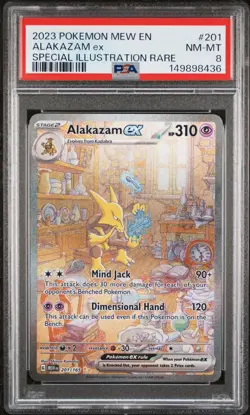 PSA 8 2023 POKEMON MEW EN-151 #201 ALAKAZAM EX SPECIAL ILLUSTRATION RARE - Image 1