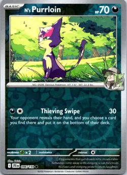 N's Purrloin 096/159 Common Journey Together Pokemon Reverse Holo NM - Image 1