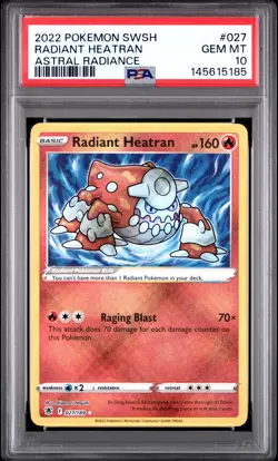 2022 POKEMON SWORD & SHIELD ASTRAL RADIANCE #027 RADIANT HEATRAN PSA 10 - Image 1
