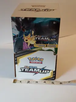 Pokemon Sun and Moon Team Up 3 Card Dollar Store Booster Pack Empty Display Box - Image 1