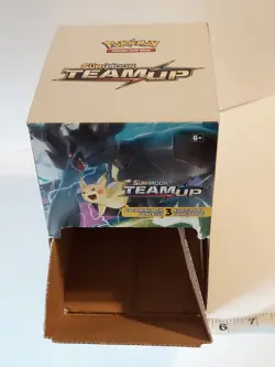 Pokemon Sun and Moon Team Up 3 Card Dollar Store Booster Pack Empty Display Box - Image 2