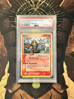 Pokemon Entei Gold Star 113/115 Unseen Forces PSA 1 - Image 1
