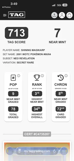 Pokemon TCG - Shining Magikarp - Neo Revelation - 66/64 - TAG 7 - SWIRL - Image 3