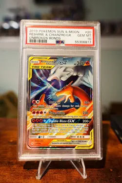 2019 Pokemon Sun & Moon Reshiram & Charizard GX Unbroken Bonds PSA 10 - Image 1