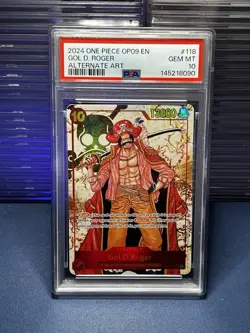 PSA 10 Gem Mint Gol D. Roger One Piece Op09 #118 Alternate Art Sec Foil English - Image 1