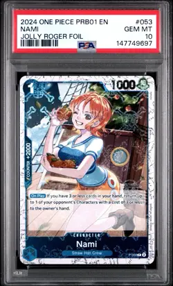 2024 One Piece PRB-01 English P-053 Nami Jolly Roger Foil PSA 10 GEM MINT - Image 1
