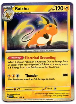 Raichu 026/165 - 151 Rare Pokemon TCG Holo - LP Card - Image 1