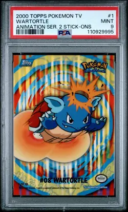 2000 TOPPS POKEMON TV ANIMATION SERIES 2 STICK-ONS #1 WARTORTLE PSA 9 - Image 1