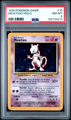 1999 Pokemon Game #10 Mewtwo-Holo PSA 8 - Image 1
