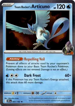 TEAM ROCKET'S ARTICUNO 051/182 R DESTINED RIVALS POKEMON HOLO LP - Image 1